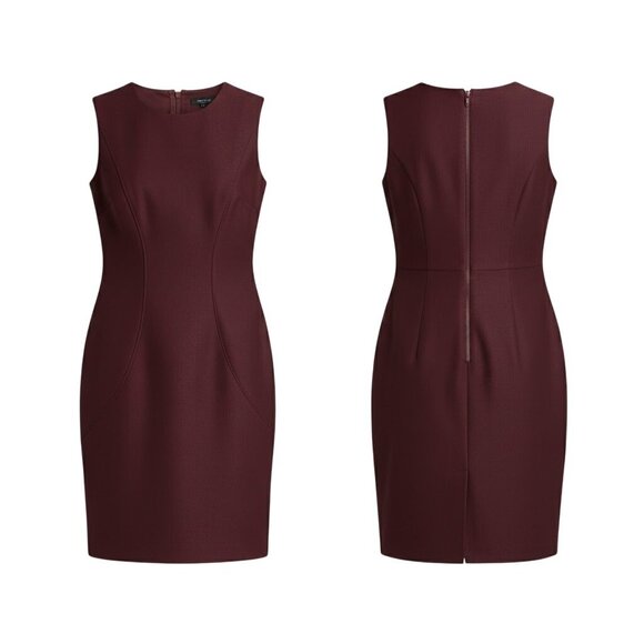 Hugo Boss Denesa Piped Sleeveless Sheath Dress 8 Burgundy Minimalistic - Picture 2 of 12